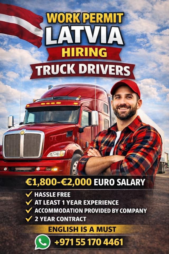 Latvia work permit hiring truck drivers flyer